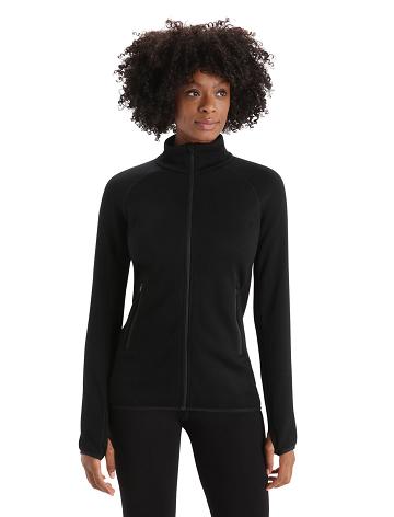 Dámské Mikiny S Kapucí Icebreaker RealFleece™ Merino Elemental Long Sleeve Zip Černé | CZ 1281OKIR